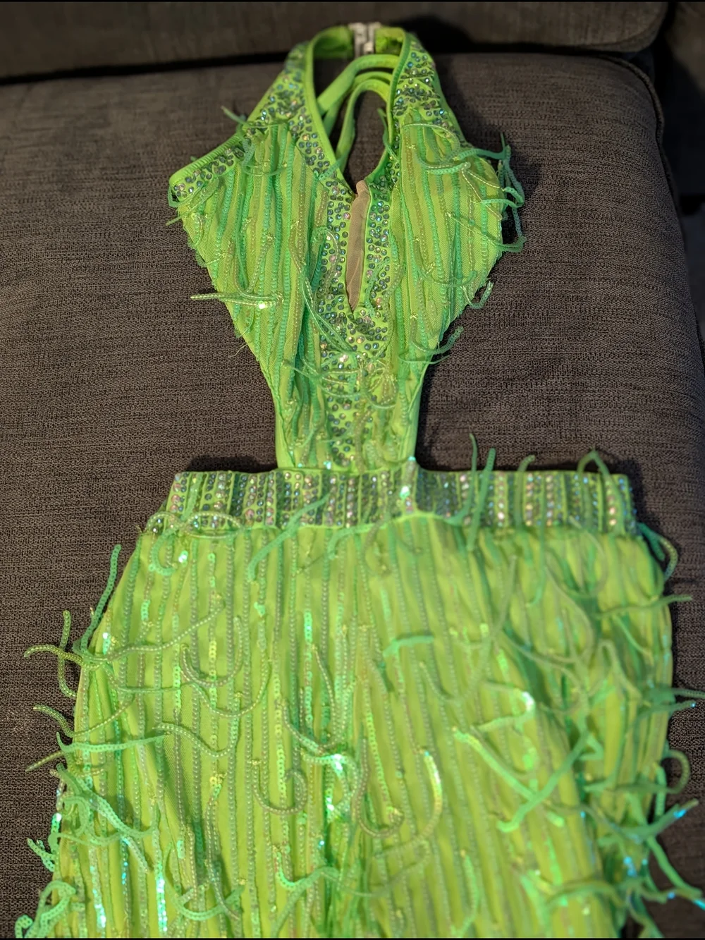 Glamour Green Fringe Unitard